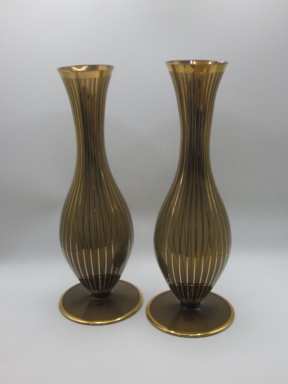 Vintage MCM Brown Glass Vases with Gold Trim - Picture 5 of 5